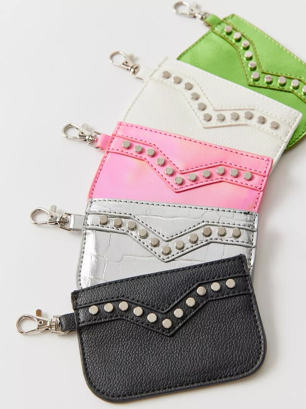Urban Outfitters Devon Studded Cardholder White Silver Wallet Keychain NEW NWT - Picture 3 of 8